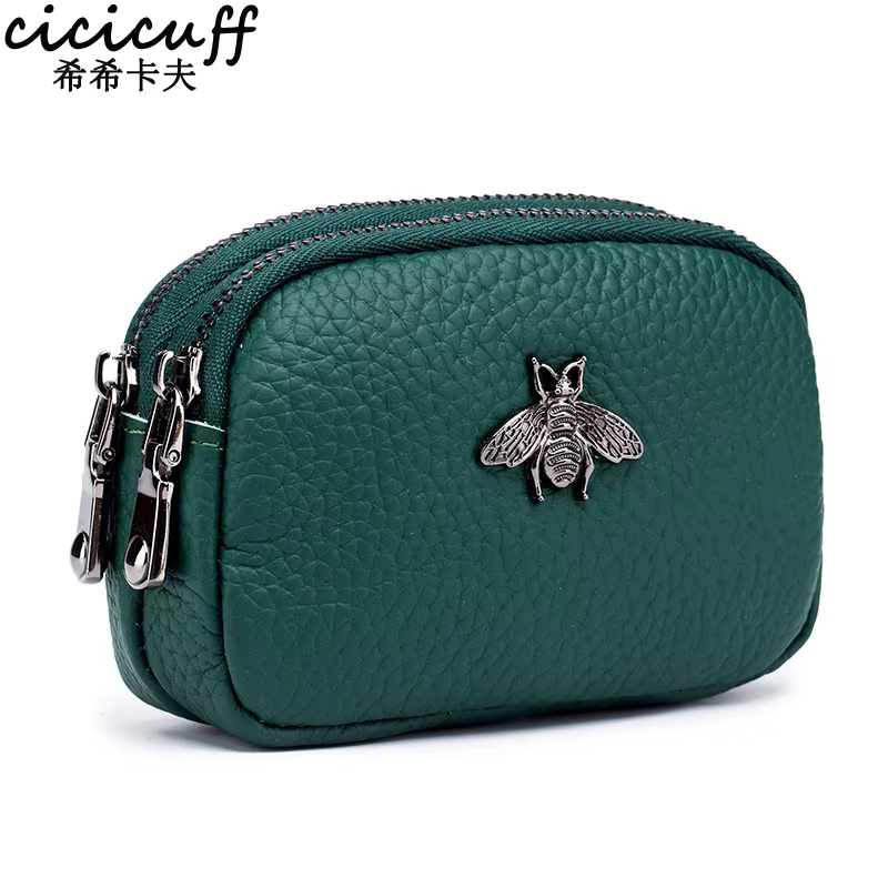 CICICUFF femmes porte-monnaie en cuir véritable femme Double fermeture éclair organisateur de voyage Mini pochette