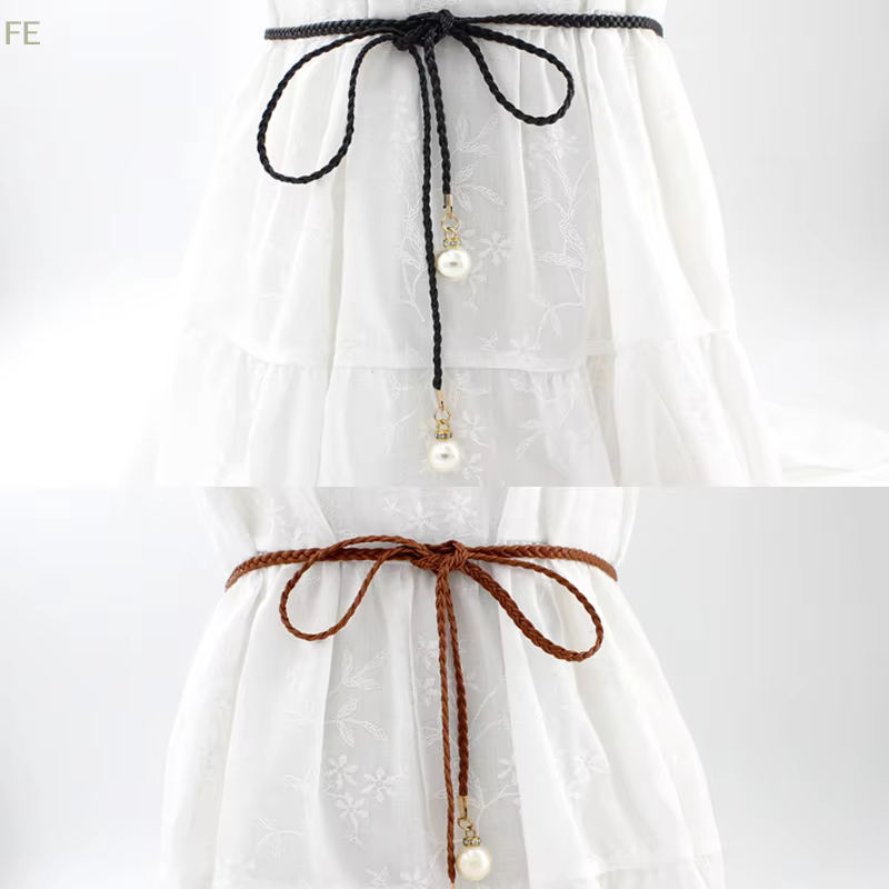 Ceinture fine en cuir PU tressée à franges style bohème pour femme