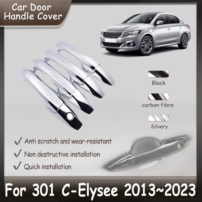 Couvercle de poignée de porte chromé anti-rayures, accessoires de voiture pour citroën C Elysee Peugeot 301 IKCO Tara 2013 ~ 2023