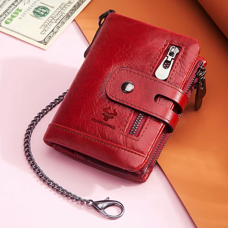 GZCZ-Portefeuille en cuir véritable pour homme, poche à monnaie zippée, porte-cartes, super valeur, sac à main court, RFID, 100%