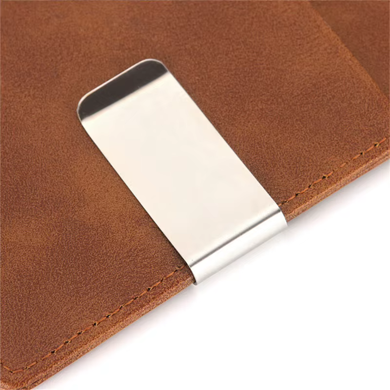 Porte-monnaie en cuir PU avec pince en métal pour homme et femme