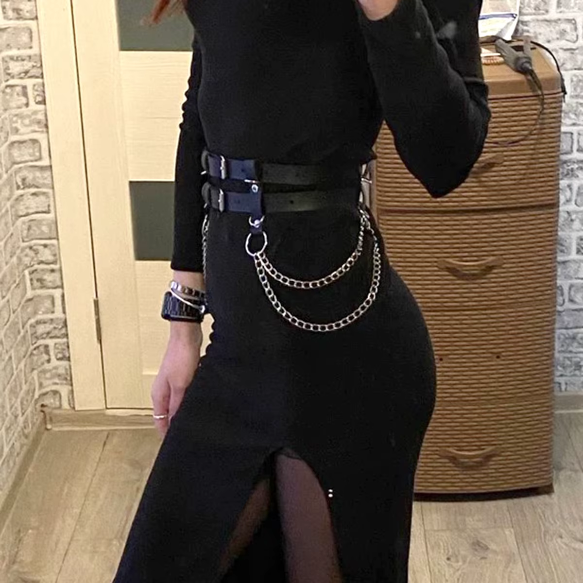 Ceinture Chaîne de Taille Gothique Tendance en Cuir Argenté pour Femme – Harnais Chaîne de Taille en Cuir Style Punk