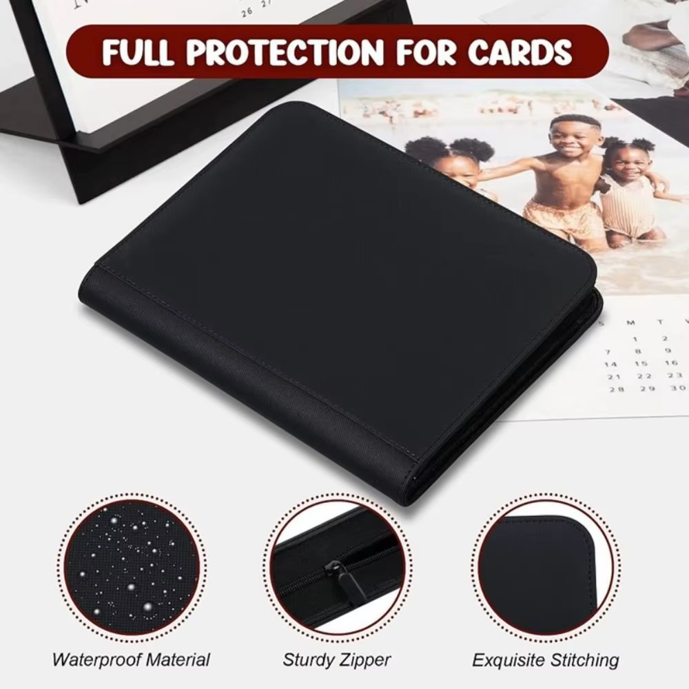 Classeur à cartes à 4 poches, 160 fentes pour cartes, porte-cartes à collectionner, livre, couverture en PU, fermeture à glissière, dossier de cartes à chargement latéral, Album