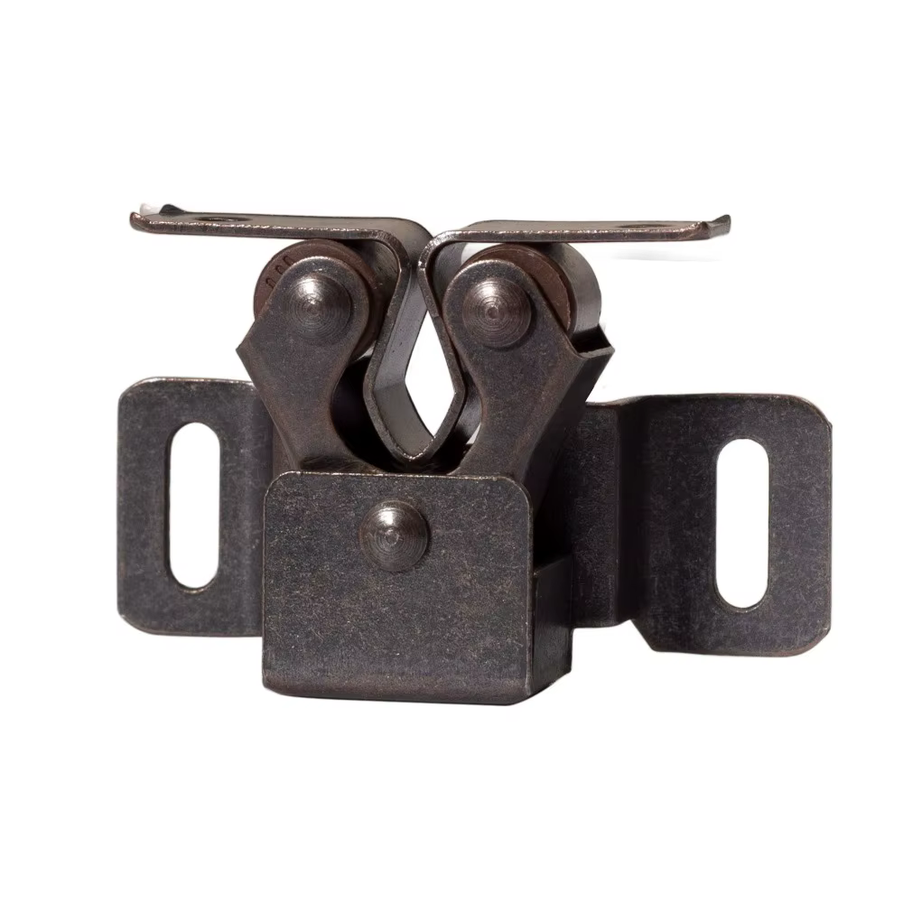 Loquet double à roulettes pour porte de meuble, couleur cuivre antique, avec contre-plaque et vis offertes