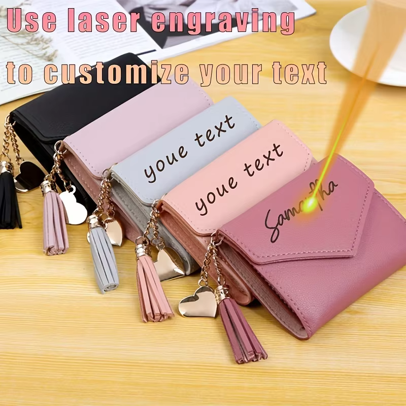 Porte-monnaie avec texte personnalisé et nom, porte-cartes en simili cuir gravé, portefeuille pour femme, idéal pour cadeau d'anniversaire pour sa femme et fille, 2025
