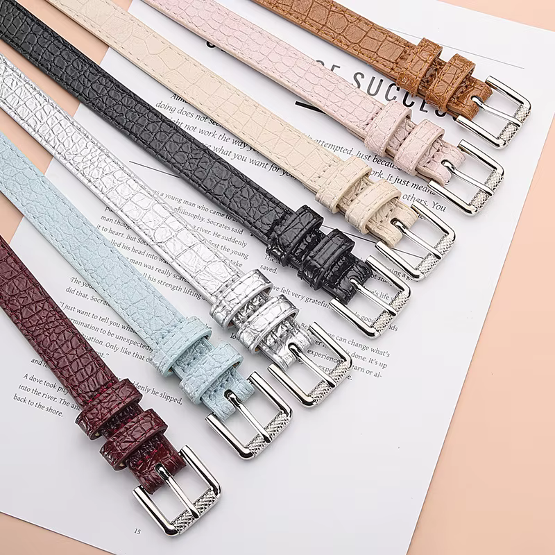 Ceinture fine en cuir PU noir pour femmes