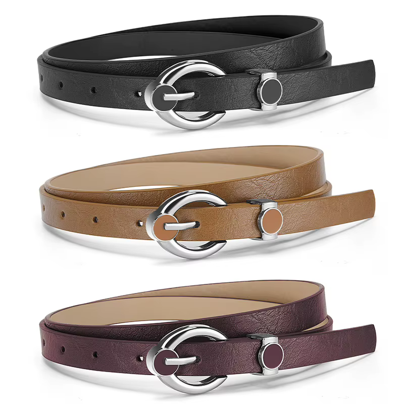 Ceinture pour femme tendance de style coréen avec boucle argentée – Ceinture minimaliste polyvalente et élégante – Ceintures décontractées en cuir tanné à l'huile