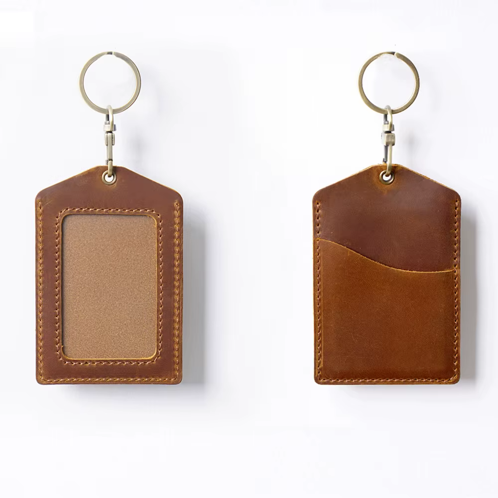 Porte-cartes en cuir véritable pour identification de travail