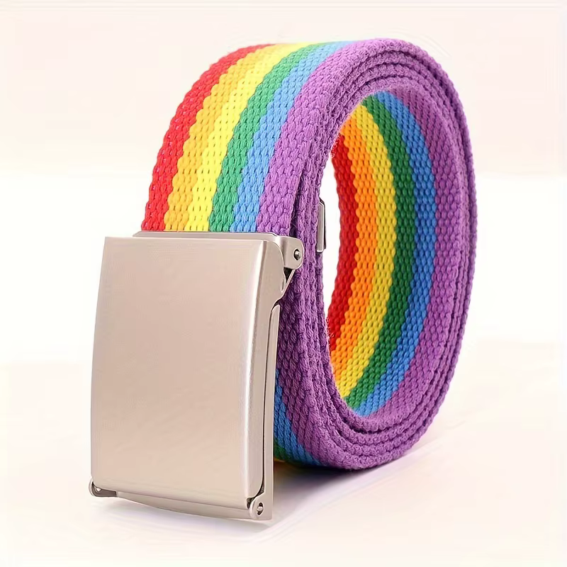 Ceinture en toile Rainbow Pride avec boucle carrée – Polyvalente et élégante pour les jeans