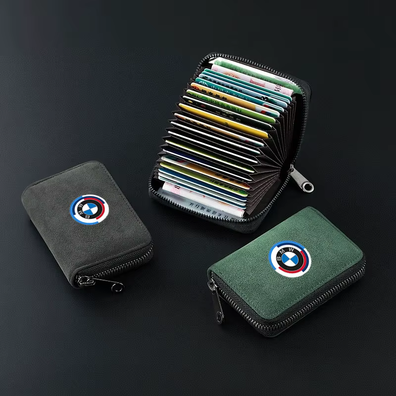 Porte-cartes de voiture en cuir avec fermeture éclair