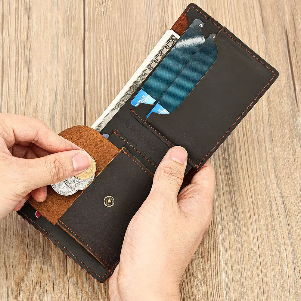 Portefeuille pour hommes en cuir véritable avec poche pour pièces de monnaie portefeuilles