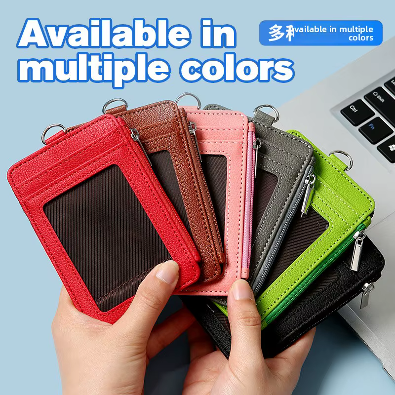 Porte-cartes zippé personnalisable avec cordon pour badge d'identification