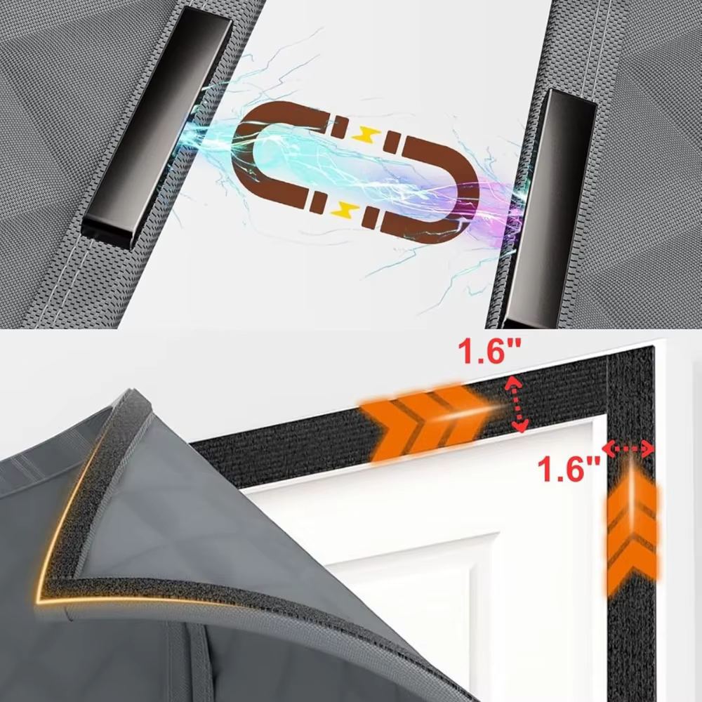Rideau de porte coupe-vent et chaud, cadre de porte à fermeture magnétique, moustiquaire isolante, panneau résistant au vent pour conduit d'air