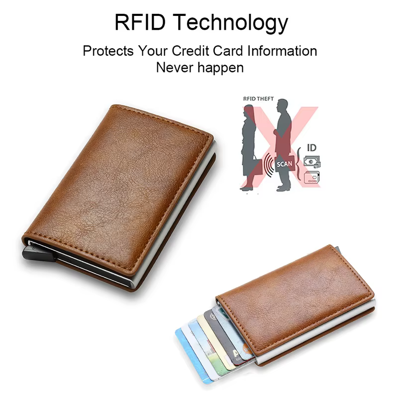 Anti-vol Rfid porte-carte de crédit portefeuille minimaliste intelligent hommes femmes mince