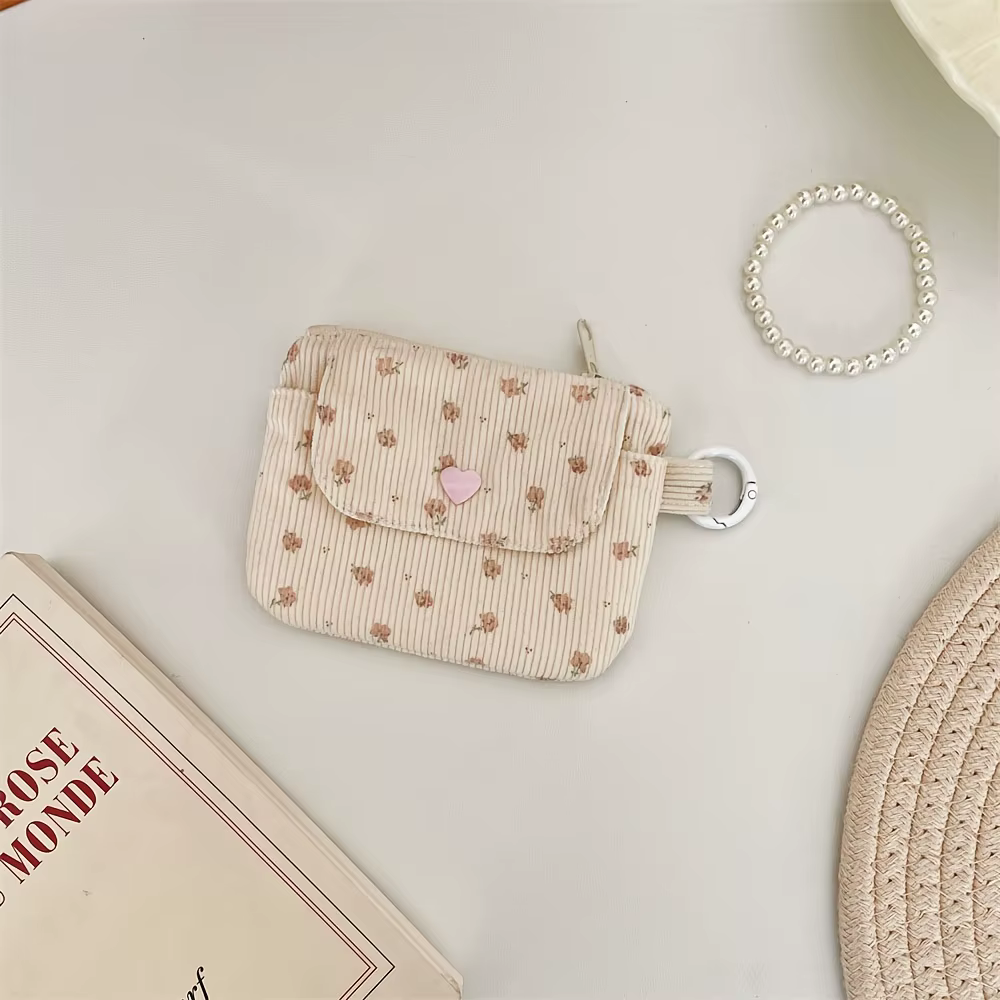 Porte-monnaie en velours côtelé, portefeuille pour femme, porte-cartes à fermeture éclair, pochette pour cartes bancaires et d'identité, trousse à maquillage pour rouge à lèvres