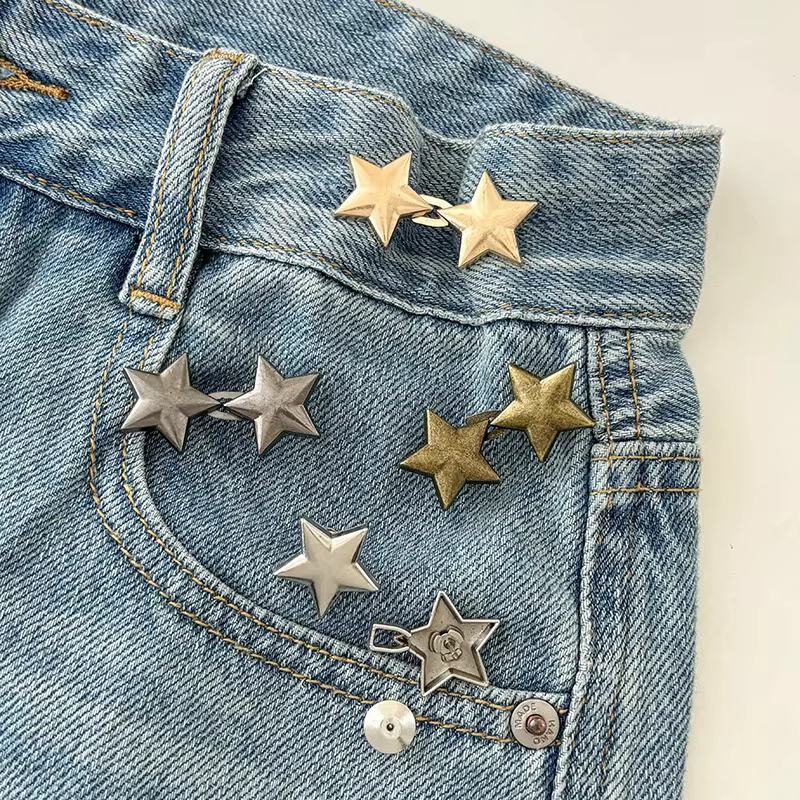 Ceinture Étoile Métallique Ajustable Invisible Sans Couture avec Boucle – Outil de Serrage de Taille pour Jeans – Accessoire de Décoration de Luxe Tendance