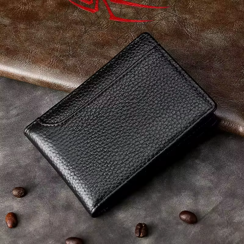 Portefeuille en cuir véritable pour hommes, planificateur de conduite, porte-cartes à trois volets, qualité supérieure, 8x10.5cm