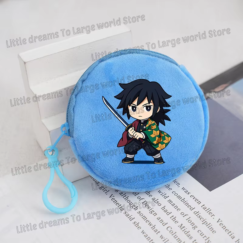 Porte-monnaie Demon Slayer, figurine d'anime, version Q mignonne, mini pochette à clés imprimée, portefeuille rond, décoration pour garçons et filles, porte-monnaie souple, cadeau
