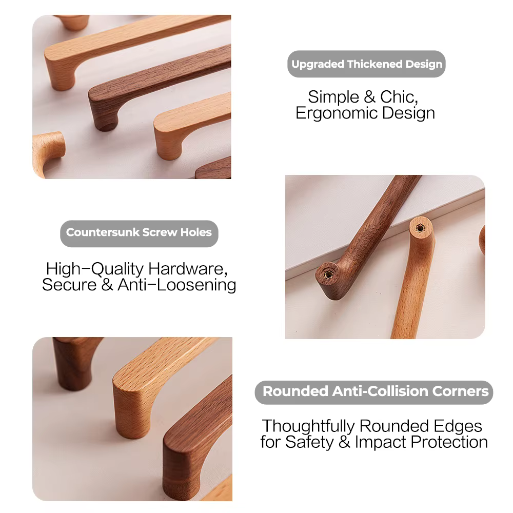 Poignées de meuble en noyer, poignées de porte d'armoire de cuisine, boutons de tiroir en bois, boutons de porte de placard, quincaillerie de meuble, décoration intérieure