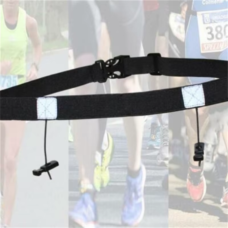 Ceinture de Compétition Sportive avec Anneau en Caoutchouc Numéroté pour Triathlon et Course à Pied – Noire