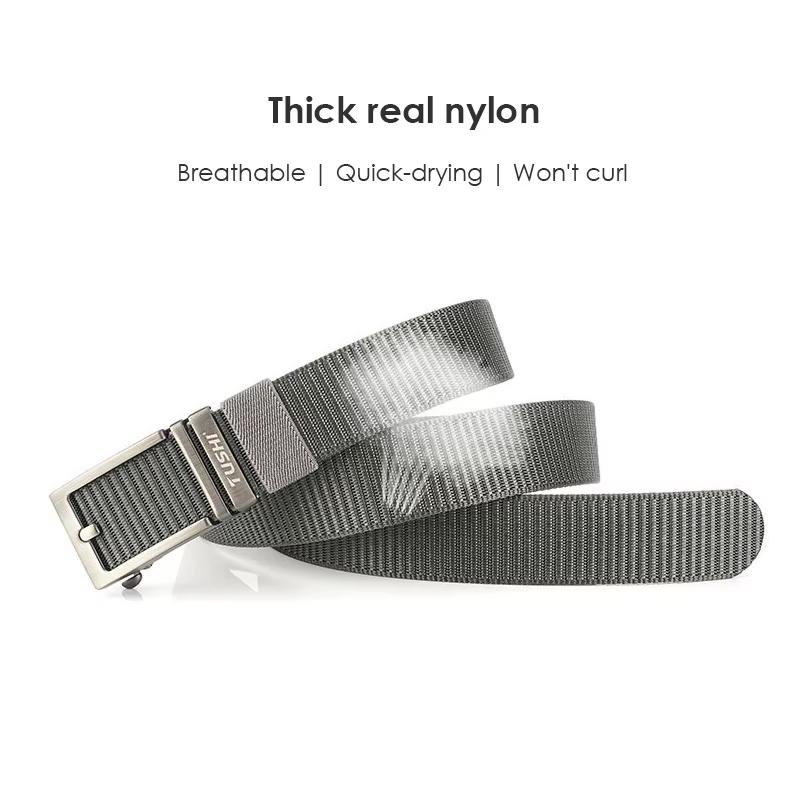 KOLBER Ceinture Décontractée Épaisse Pour Hommes Métal Boucle Automatique Souple Véritable Nylon