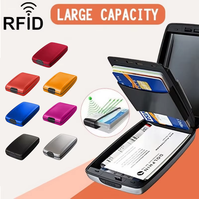 Portefeuille rigide antivol en aluminium et plastique avec protection RFID pour cartes bancaires