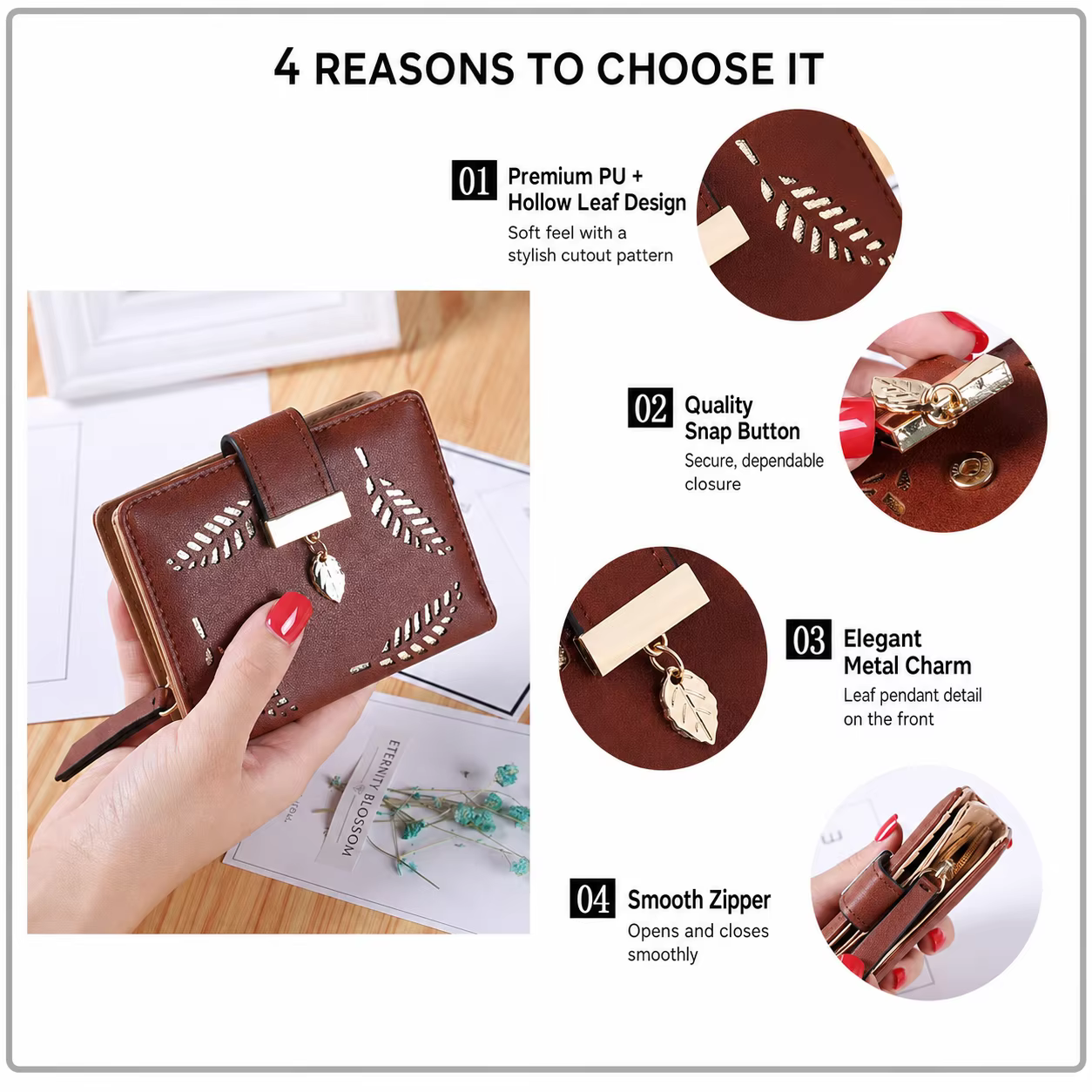 Porte-monnaie minimaliste en cuir PU pour femme