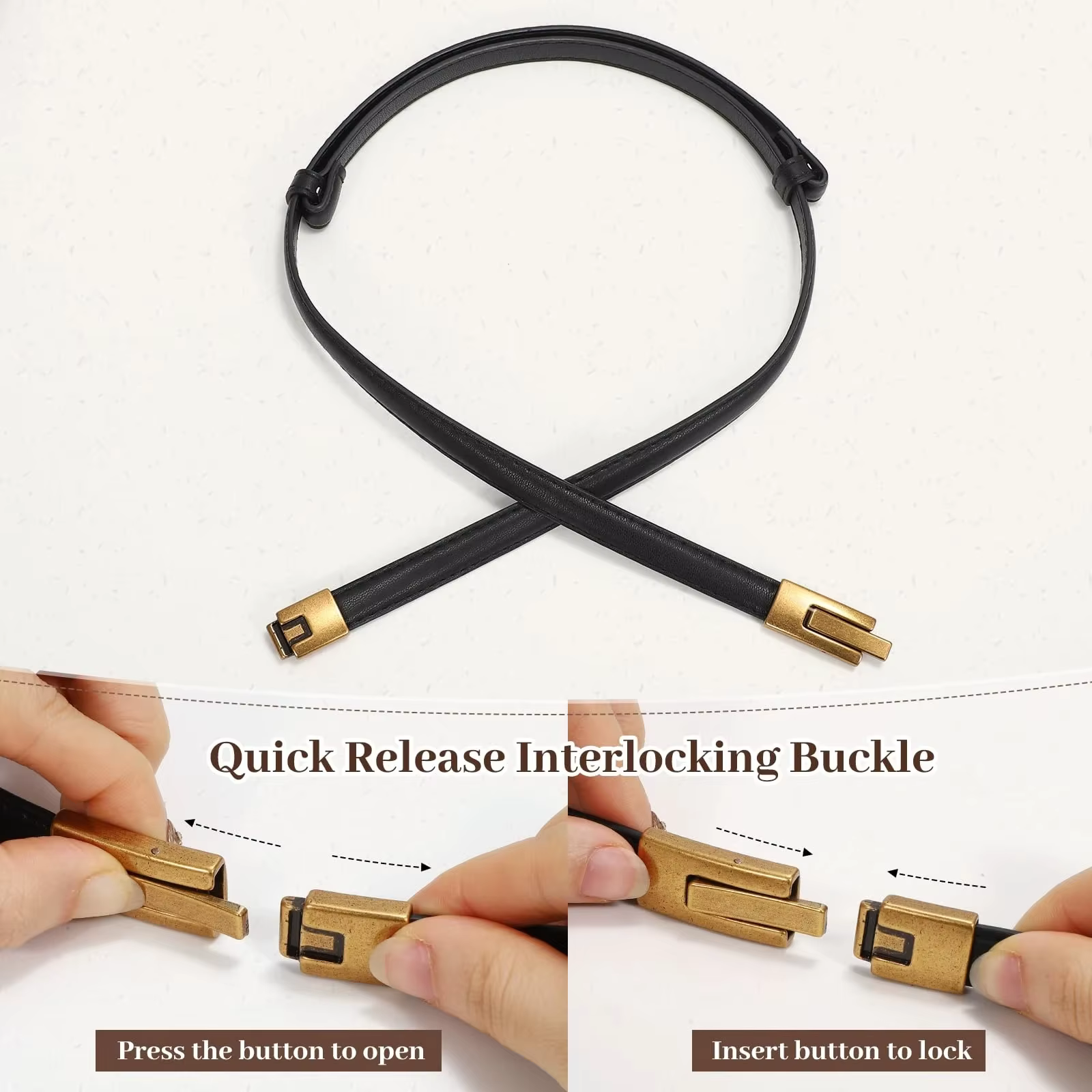 Ceinture fine en cuir véritable verni pour femmes