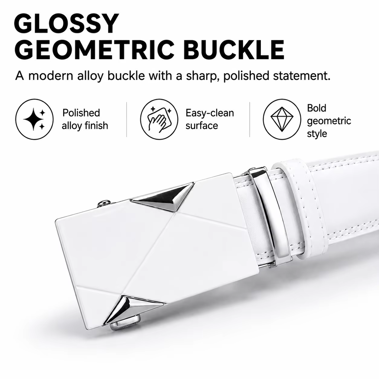 Ceinture en cuir PU blanc pour homme