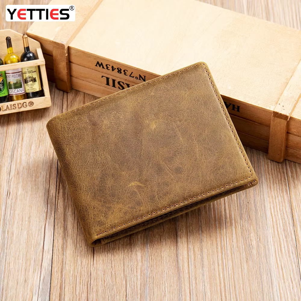 Portefeuille court en cuir pour homme YETTIES avec blocage RFID |   Porte-monnaie vintage à double rabat avec sécurité anti-magnétique