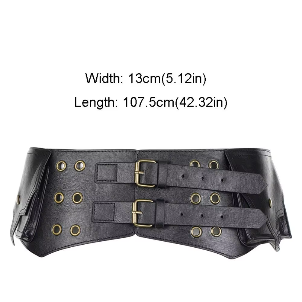 Ceinture large Y2K en cuir PU pour femme, style western chic avec œillets et poches