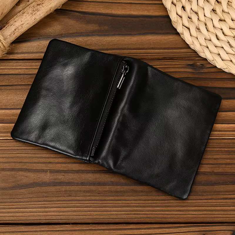 Luufan portefeuille court en cuir véritable porte-carte à deux volets porte-monnaie