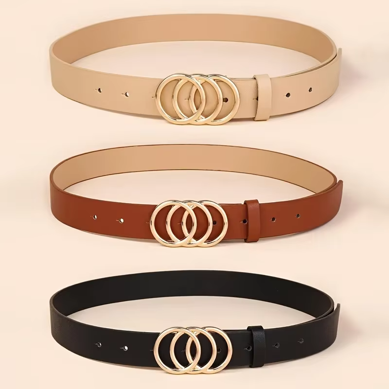 1 pièces doré Triple anneau boucle ceintures Simple couleur unie PU cuir ceinture jean pantalon