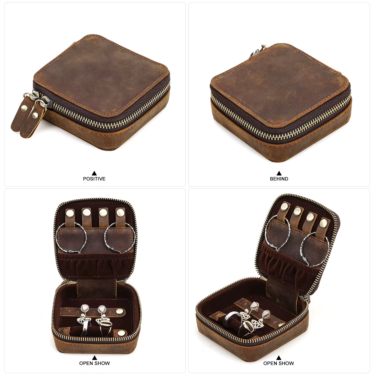 Boîte de rangement de bijoux en cuir véritable fait à la main, rétro boîte de rangement de bijoux, organisateur exposition de bijoux de voyage, support pour hommes femmes bague accessoires