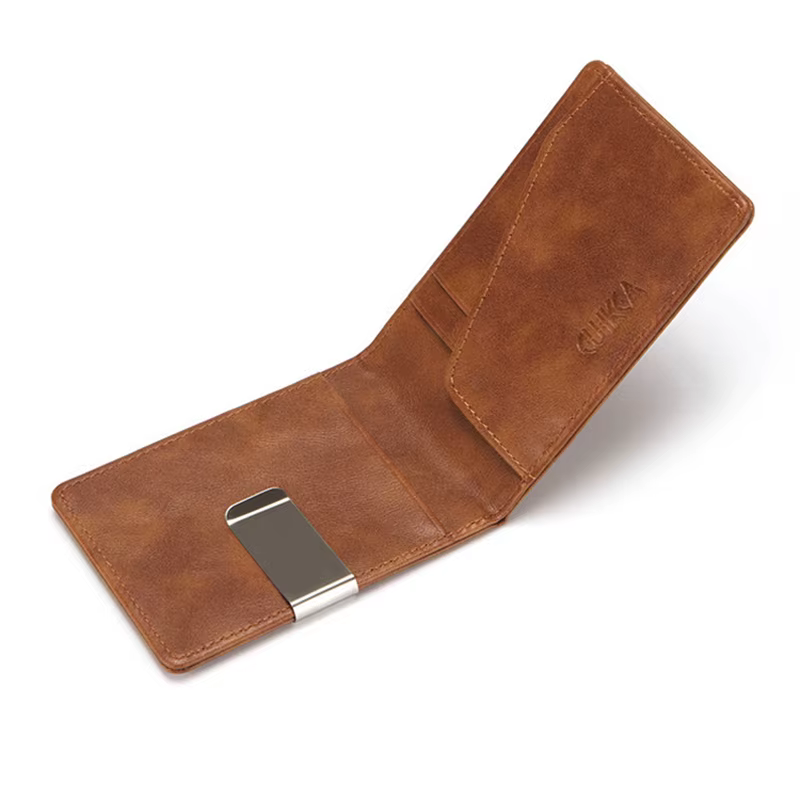 Porte-monnaie en cuir PU avec pince en métal pour homme et femme