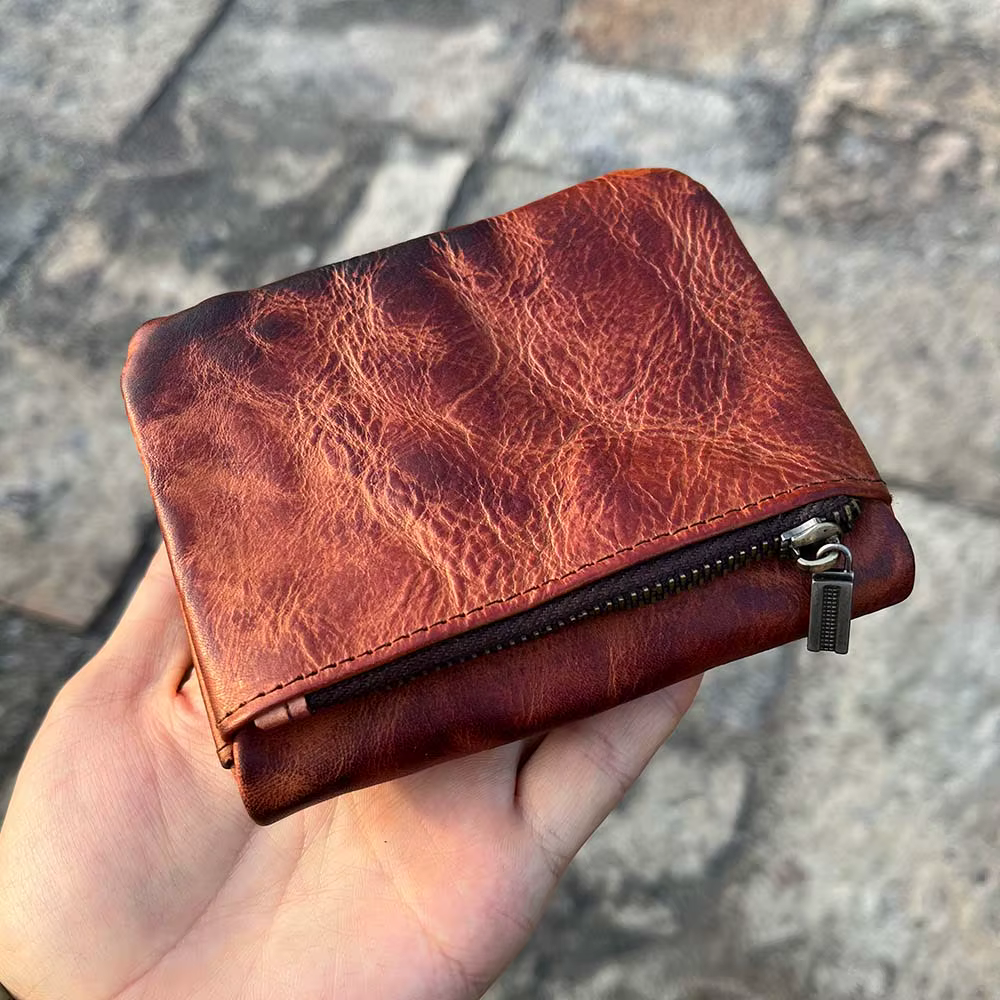 Portefeuille en cuir véritable fait main pour hommes et femmes, style vintage