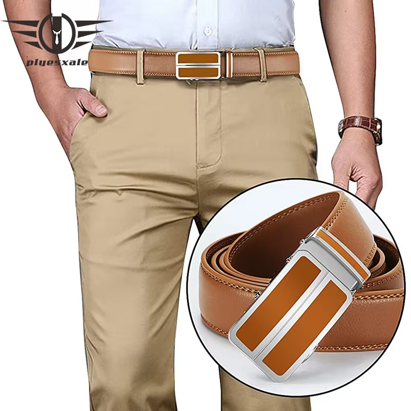 Plyesxale-Ceinture habillée en cuir véritable pour homme