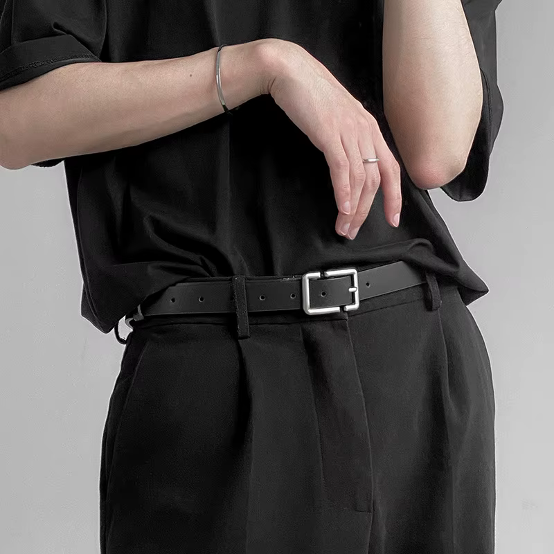 Ceinture fine coréenne pour hommes et femmes, simple, broche carrée, ceinture, vintage, jeans, pantalon, ceinture en cuir PU, sangle de taille