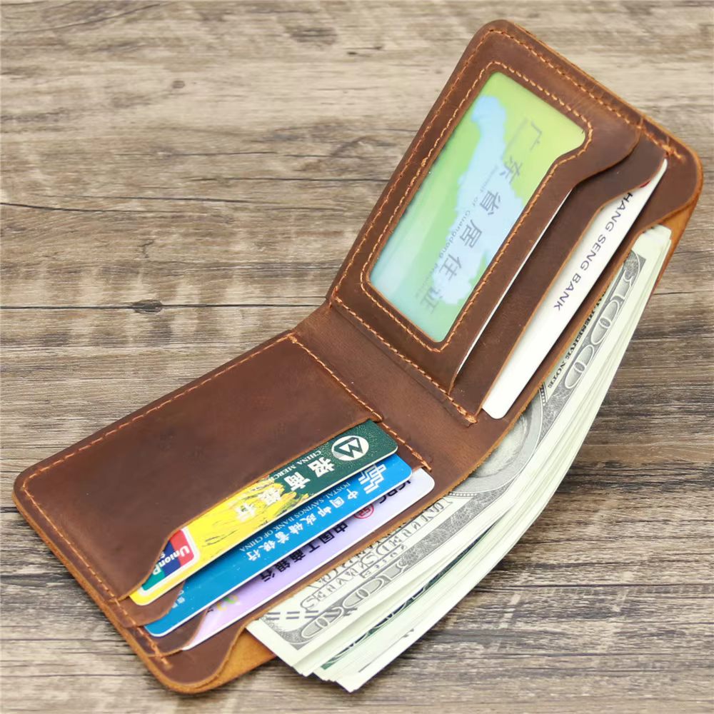 Portefeuille pour hommes en cuir véritable avec nom gravé personnalisé