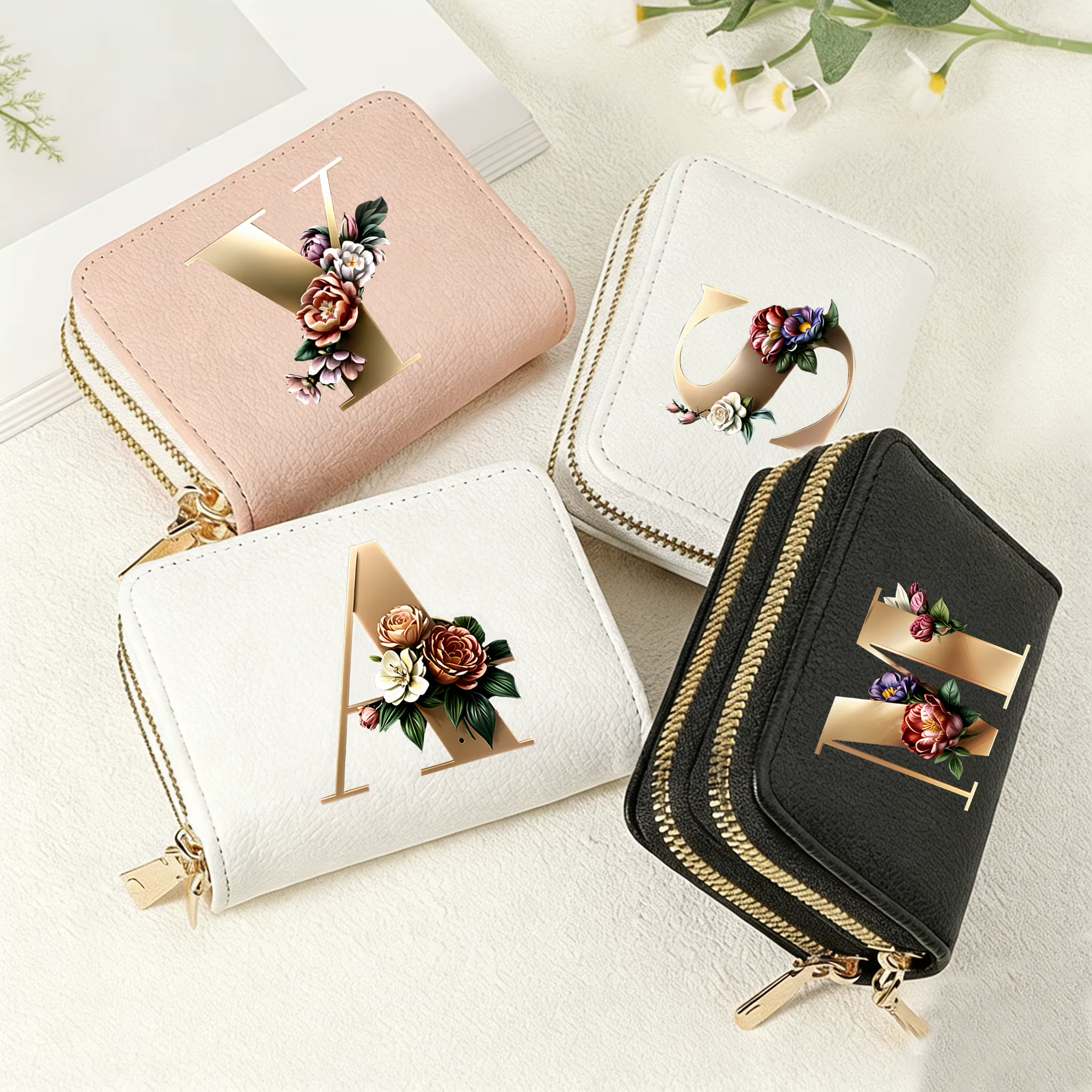 Portefeuille court pour femme à double fermeture éclair