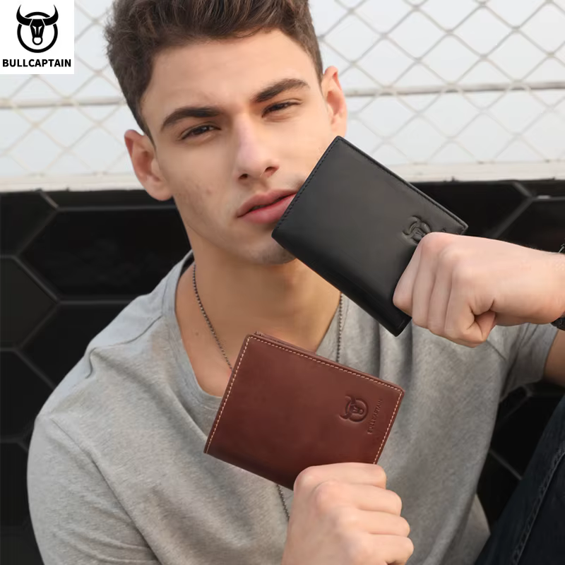 Bullcaptain-Portefeuille en cuir de grande capacité pour homme, mini porte-cartes de crédit compact, portefeuille cadeau pour homme, portefeuille RFID