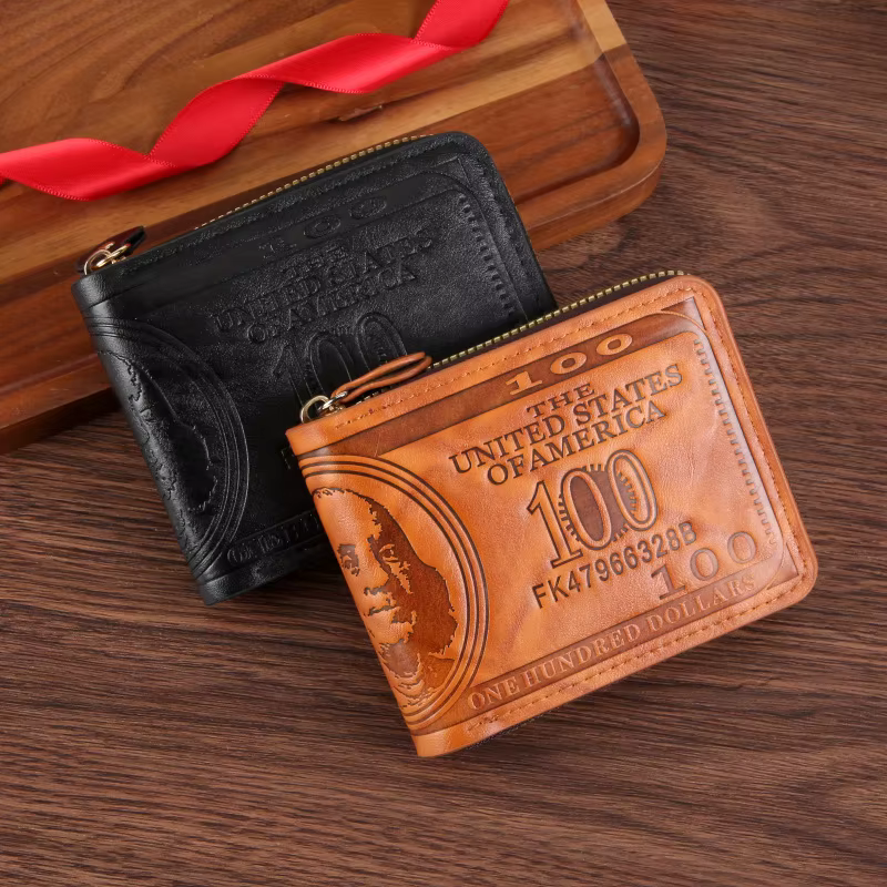 Portefeuille homme avec fermeture éclair 100 dollars américains motif porte-carte monnaie poche sac à main Cartera Hombre Carteras