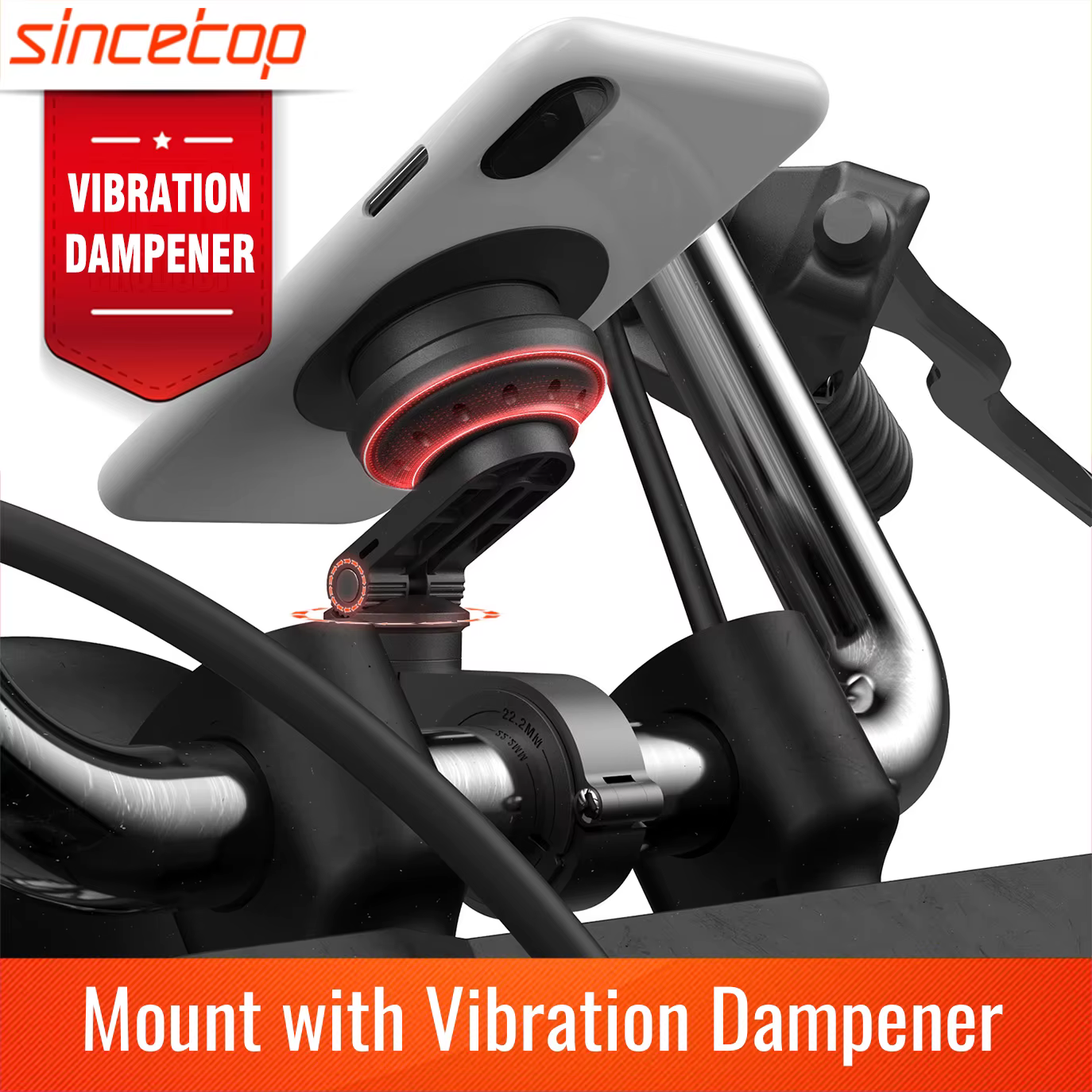 Support de téléphone pour moto avec amortisseur de vibrations, pour guidon de course/VTT, moteur de vélo, support en aluminium à montage rapide