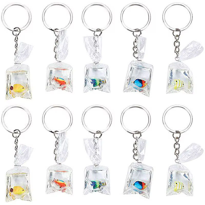 Porte-clés de sac en résine de poisson tropical transparent