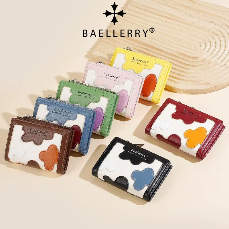 Portefeuille patchwork pour femme Baellerry, joli portefeuille à fermeture éclair pour étudiante, avec plusieurs emplacements pour cartes et compartiment à monnaie