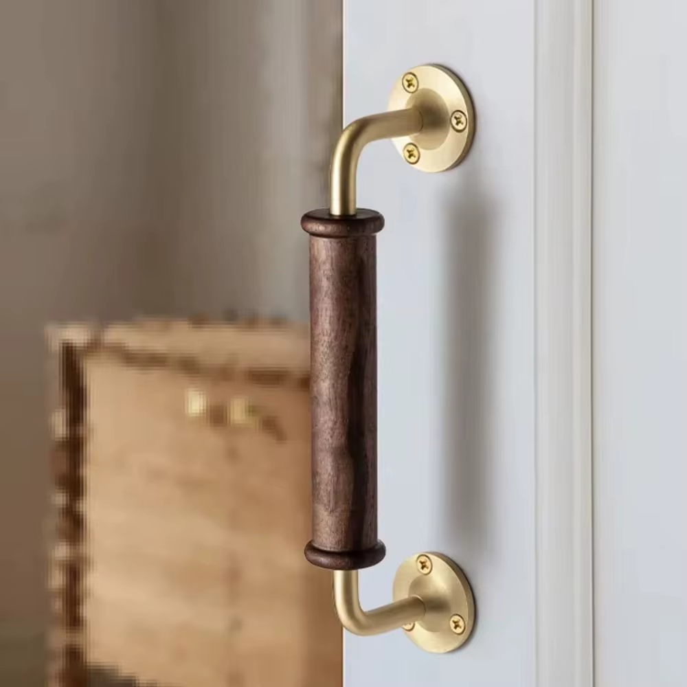 Poignée en bois de noyer massif, poignées de porte Vintage de luxe légères de qualité supérieure, Base en laiton, poignée de meuble de décoration Vintage