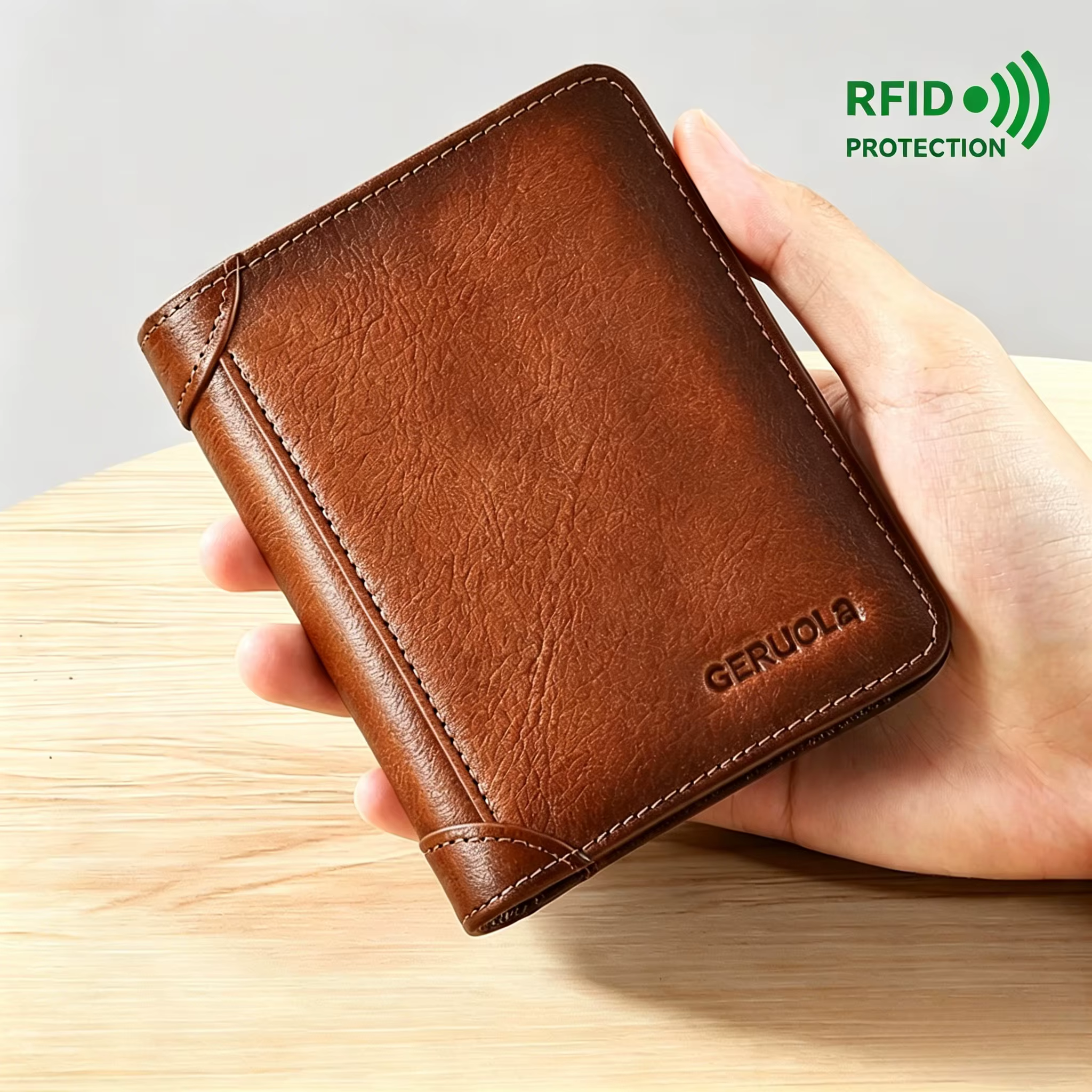 Portefeuilles pour hommes en cuir véritable, blocage RFID, portefeuille court à trois volets pour hommes avec fenêtre d'identification et porte-cartes de crédit