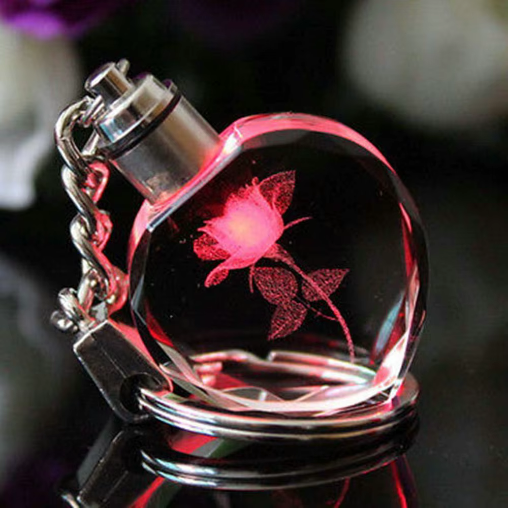 Mode coloré fée Rose fleur motif amour forme cristal strass lumière LED porte-clés amant
