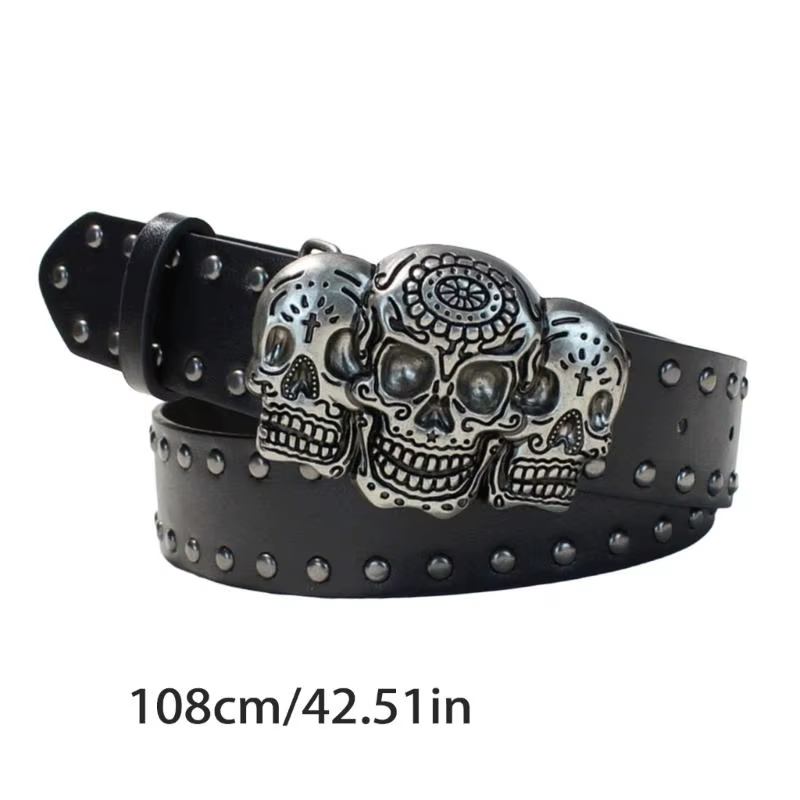 Ceinture vêtements occidentaux 39BB pour hommes femmes, ceinture taille avec Plaque crâne foncé avec réglage