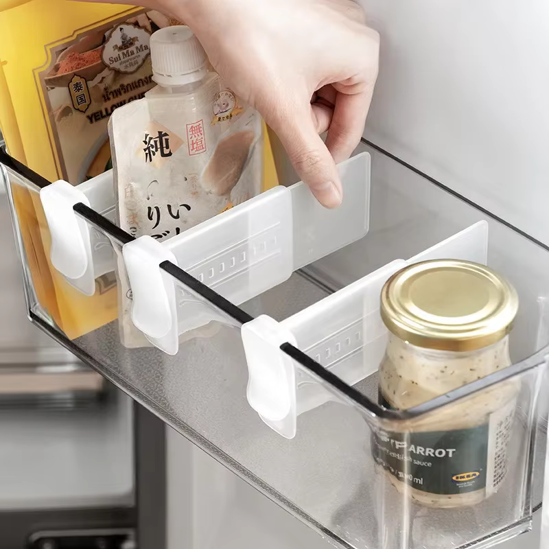 Séparateur de rangement pour réfrigérateur, 4 pièces, cloison de rangement pour porte latérale, déflecteur extensible, organisateur d'étagère pour bouteilles de cuisine